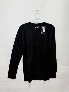 Boohoo Mens Black Long Sleeve Crew Neck Tee